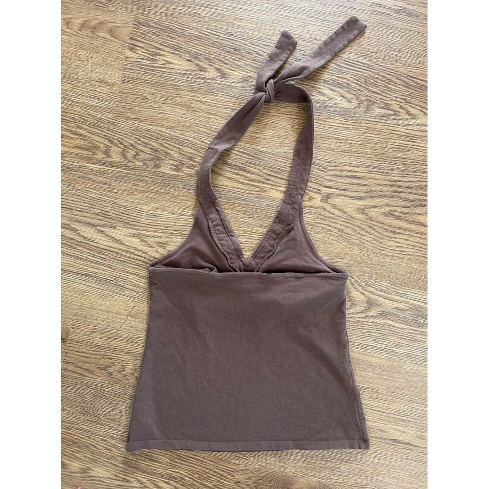 ana A New Approach Brown Beaded Halter Top Medium Y2K Boho Embellished V-Neck - Picture 3 of 5